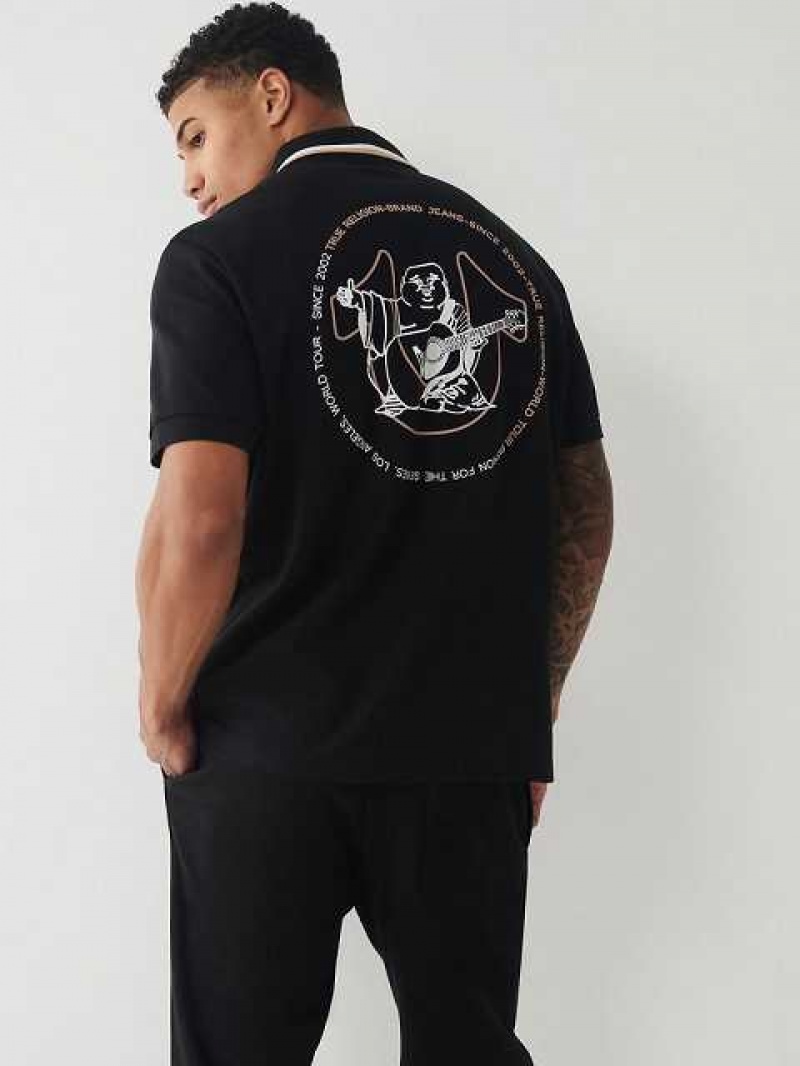 Polo True Religion Relaxed Hombre Negras | Colombia-YJRFMHE65