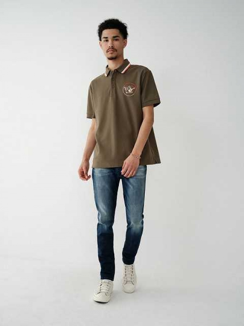 Polo True Religion Relaxed Hombre Verde Oliva | Colombia-NXLKUZA80