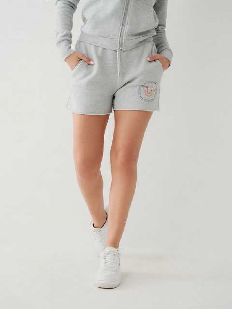 Short True Religion Crystal Sweat Mujer Gris | Colombia-PGQFISJ95