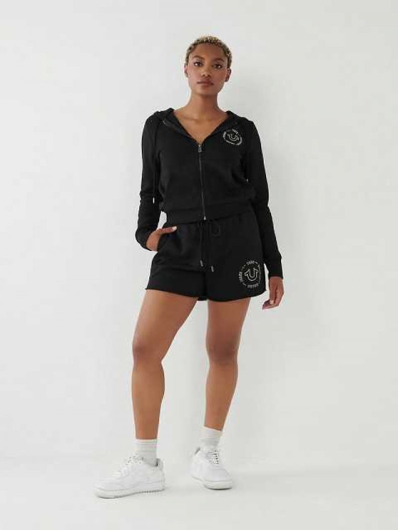 Short True Religion Crystal Sweat Mujer Negras | Colombia-SXANZGL03