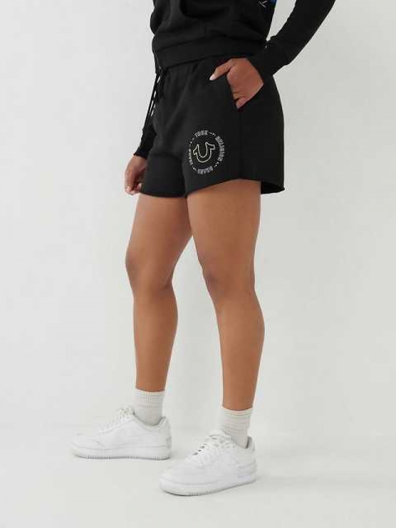 Short True Religion Crystal Sweat Mujer Negras | Colombia-SXANZGL03