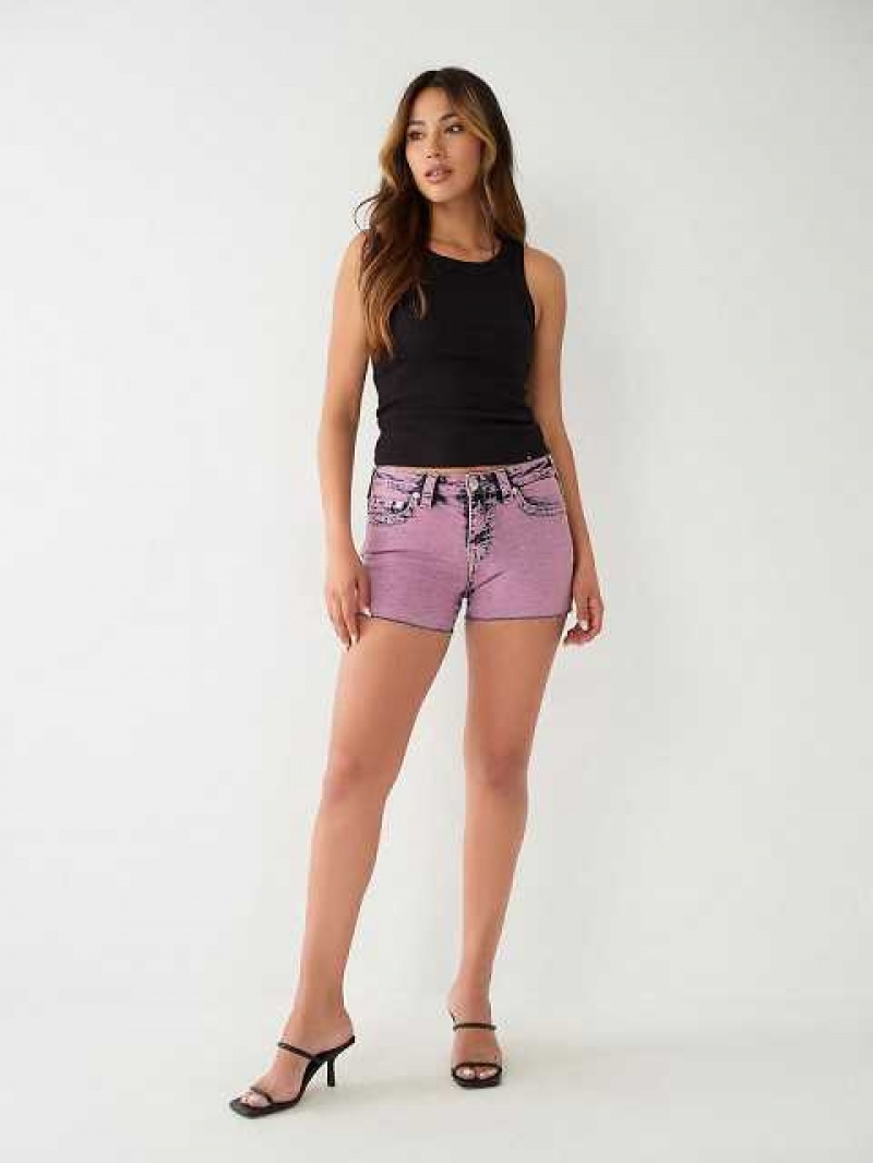 Short True Religion Jennie Big T Stitch Curvy Mujer Fucsia | Colombia-VYIBJOT67