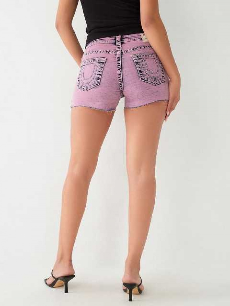 Short True Religion Jennie Big T Stitch Curvy Mujer Fucsia | Colombia-VYIBJOT67