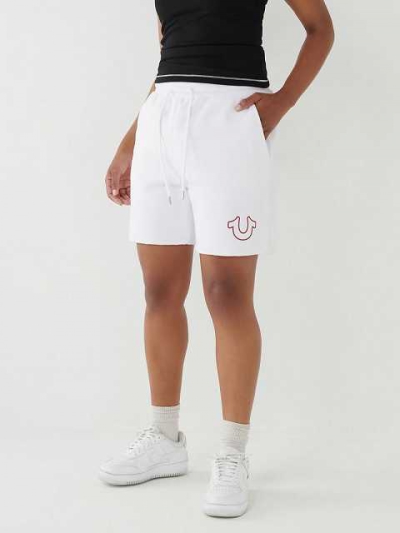 Short True Religion Logo Gym Mujer Blancas | Colombia-EAVCOHN75