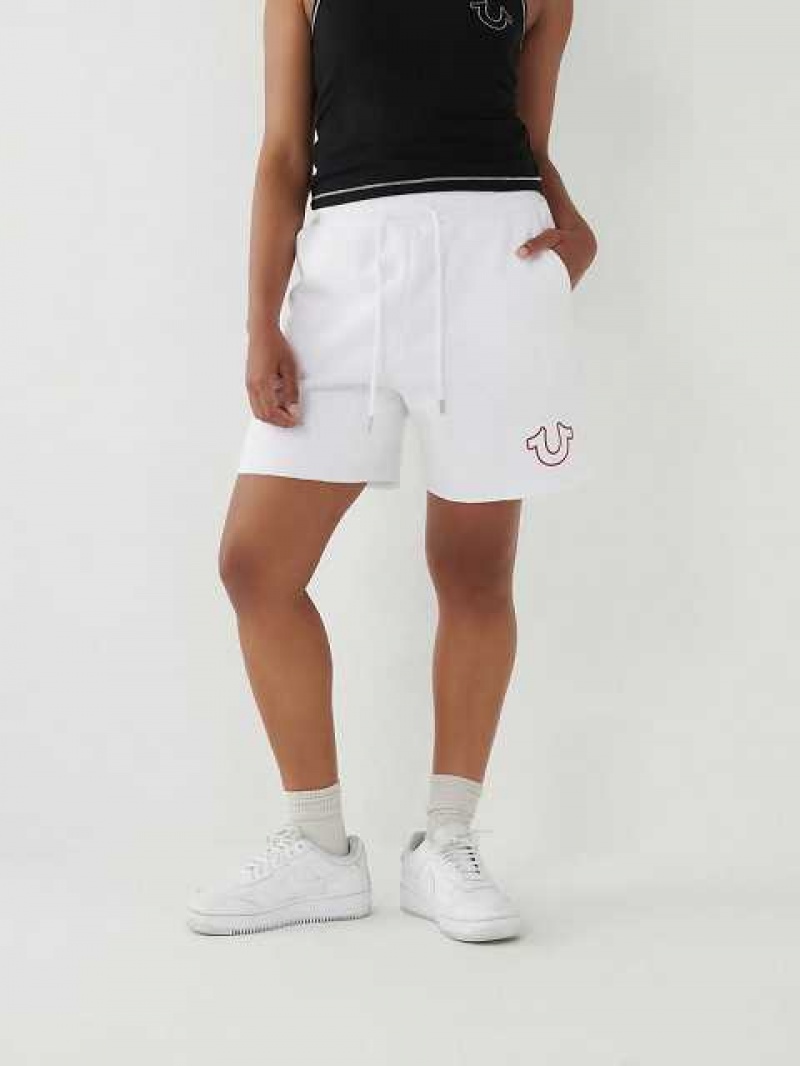 Short True Religion Logo Gym Mujer Blancas | Colombia-EAVCOHN75