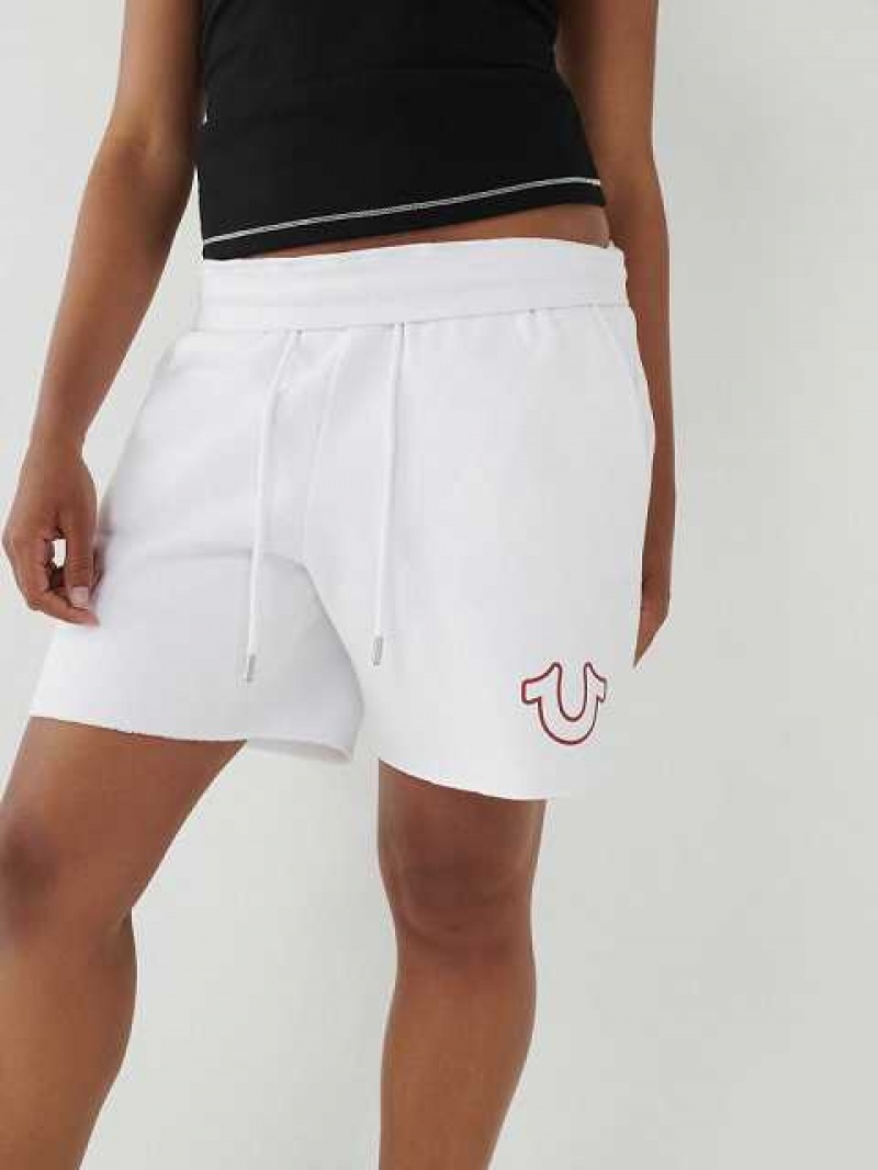 Short True Religion Logo Gym Mujer Blancas | Colombia-EAVCOHN75