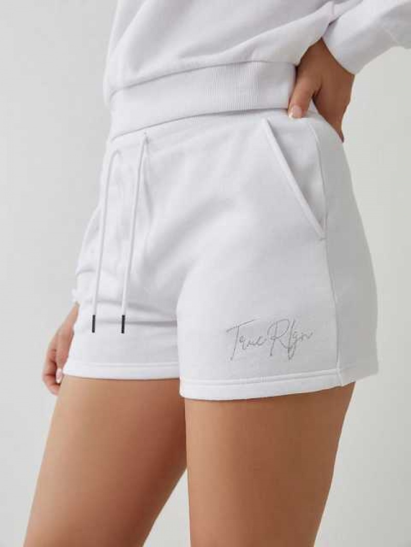 Short True Religion Logo Sweat Mujer Blancas | Colombia-QOBSANM79