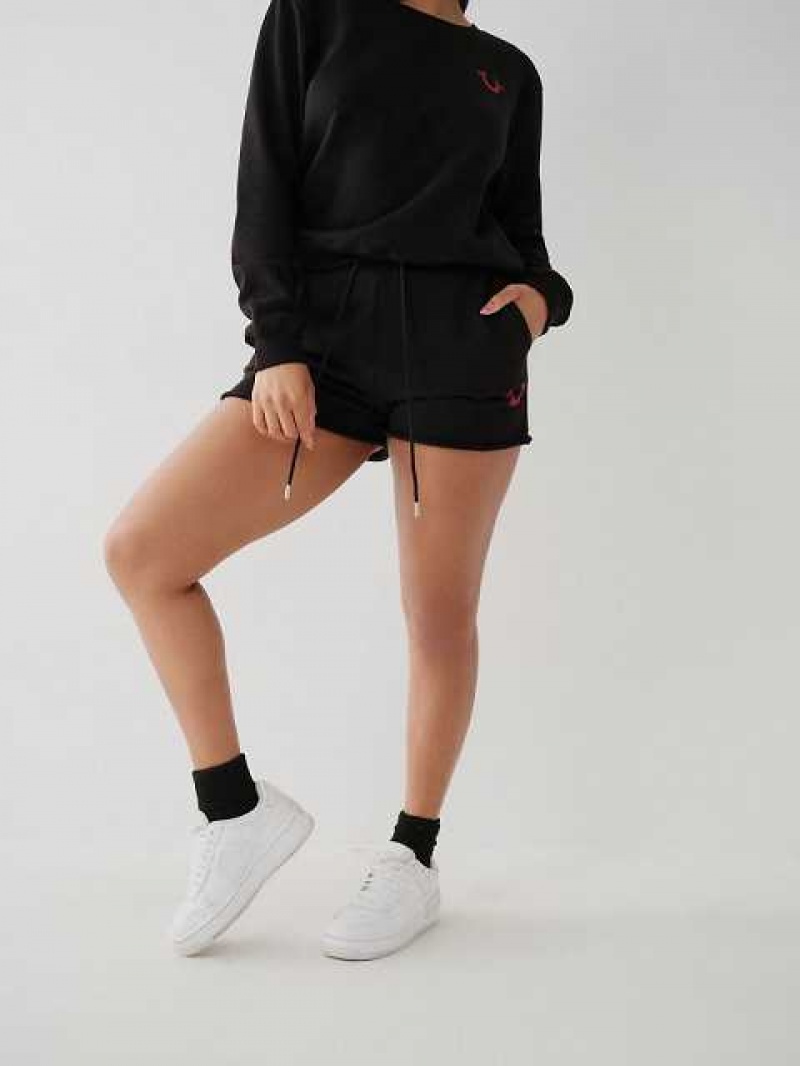 Short True Religion Logo Sweat Mujer Negras | Colombia-STHQDWZ91