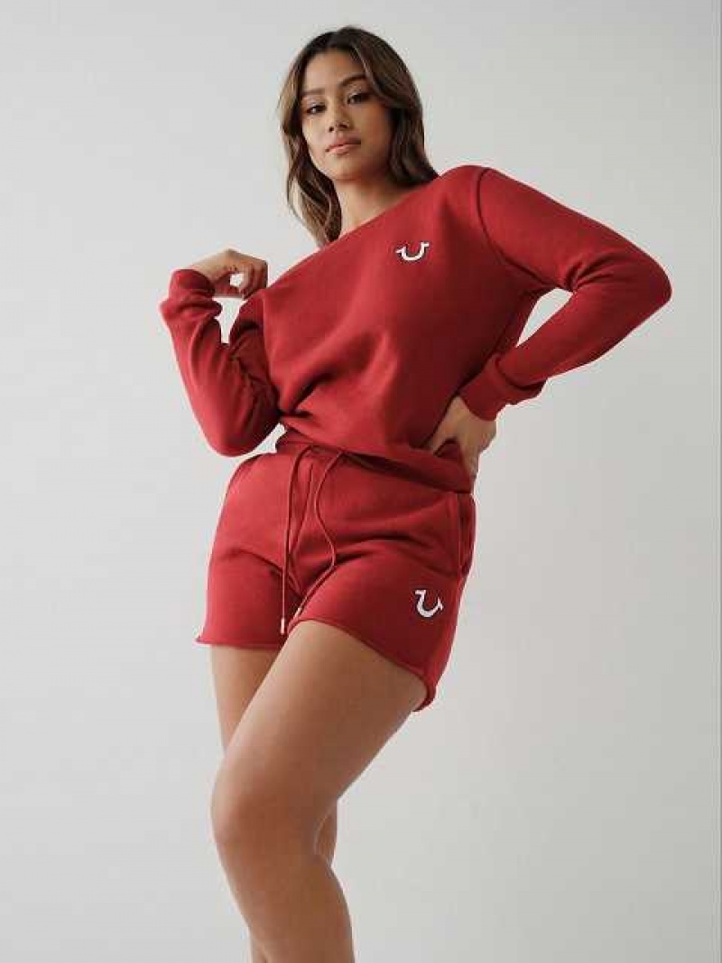 Short True Religion Logo Sweat Mujer Rojas | Colombia-JWVSTHY40