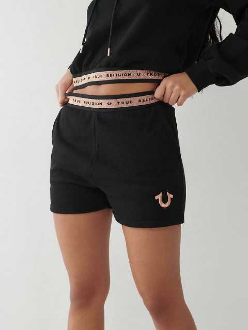 Short True Religion Logo Trim Sweat Mujer Negras | Colombia-NHZTLCJ09