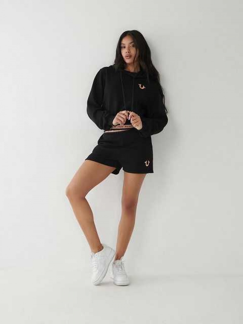 Short True Religion Logo Trim Sweat Mujer Negras | Colombia-NHZTLCJ09