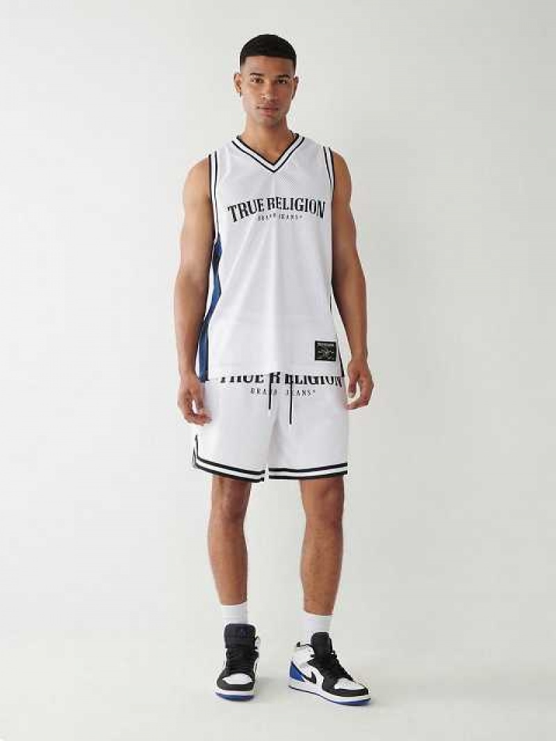 Short True Religion Mesh Logo Hombre Blancas | Colombia-RUOFIHX07