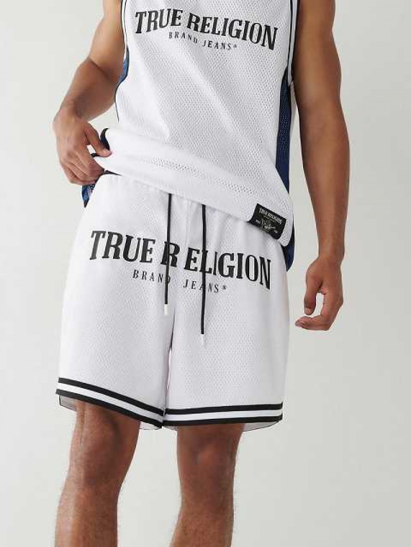 Short True Religion Mesh Logo Hombre Blancas | Colombia-RUOFIHX07