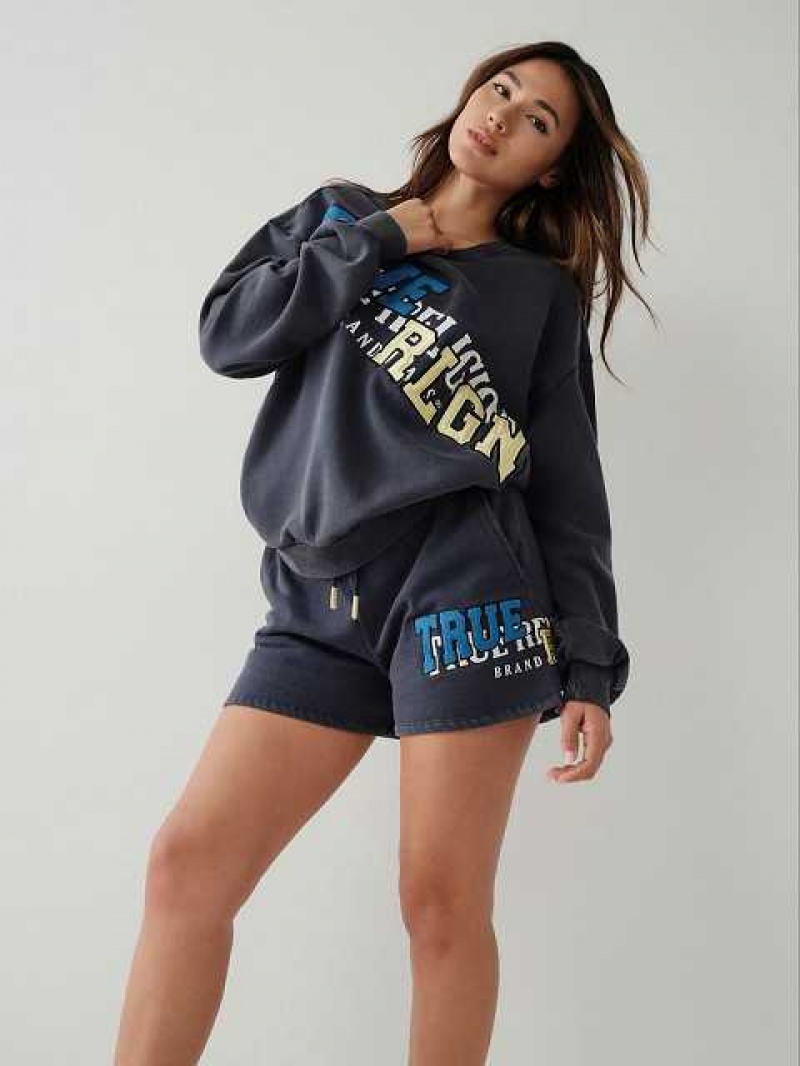 Short True Religion Relaxed Sweat Mujer Azul Marino Azules | Colombia-LMINHZG61