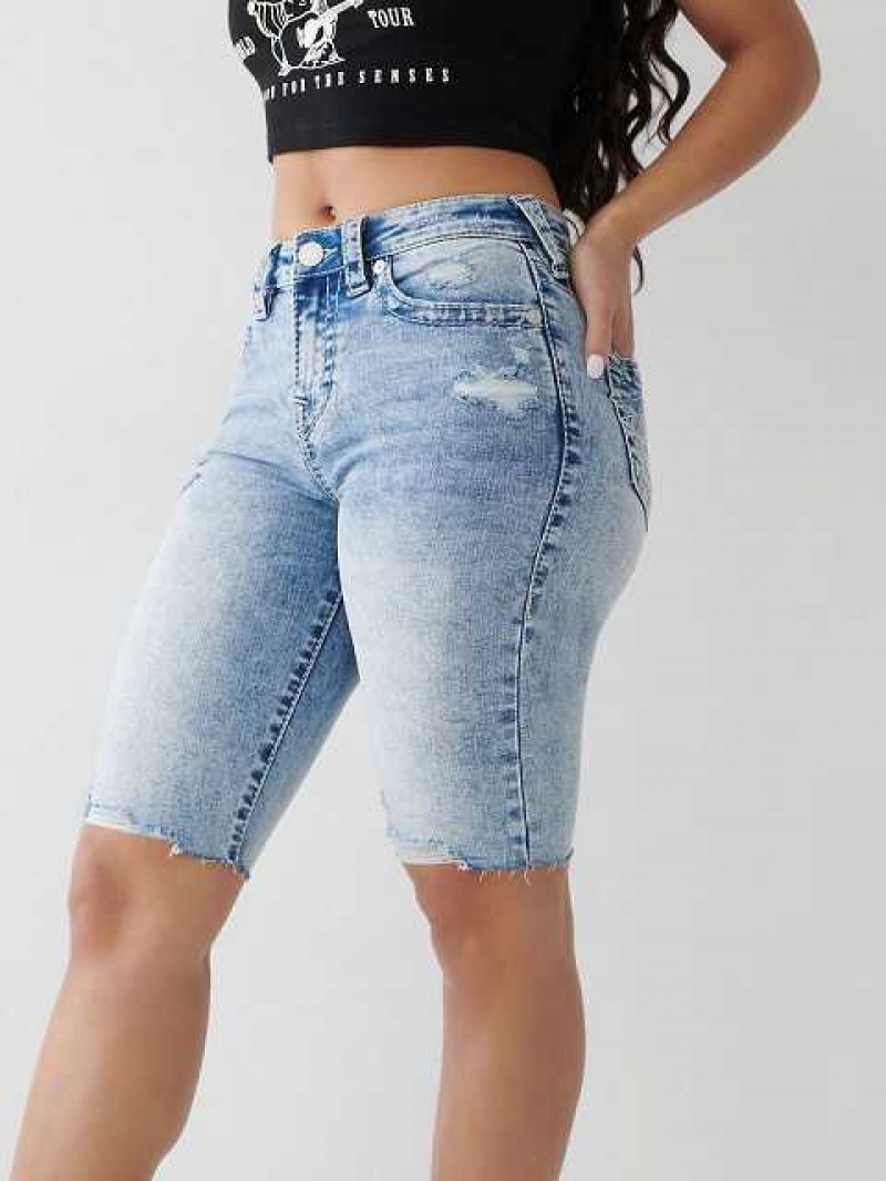 Short True Religion Riley Big T Stitch Knee Mujer Azules Claro | Colombia-PMFCUAQ39