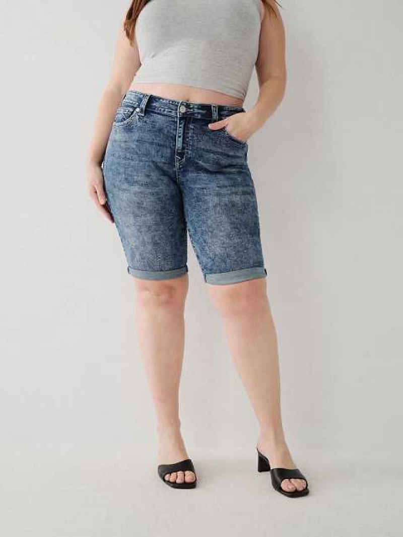 Short True Religion Riley Knee Mujer Azules | Colombia-KCRSNQV93