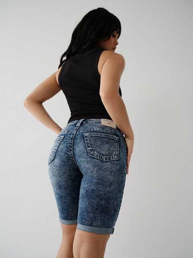 Short True Religion Riley Knee Mujer Azules | Colombia-KCRSNQV93