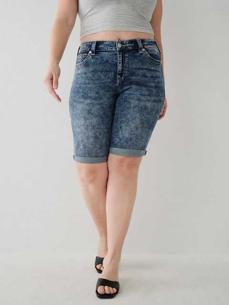 Short True Religion Riley Knee Mujer Azules | Colombia-KCRSNQV93