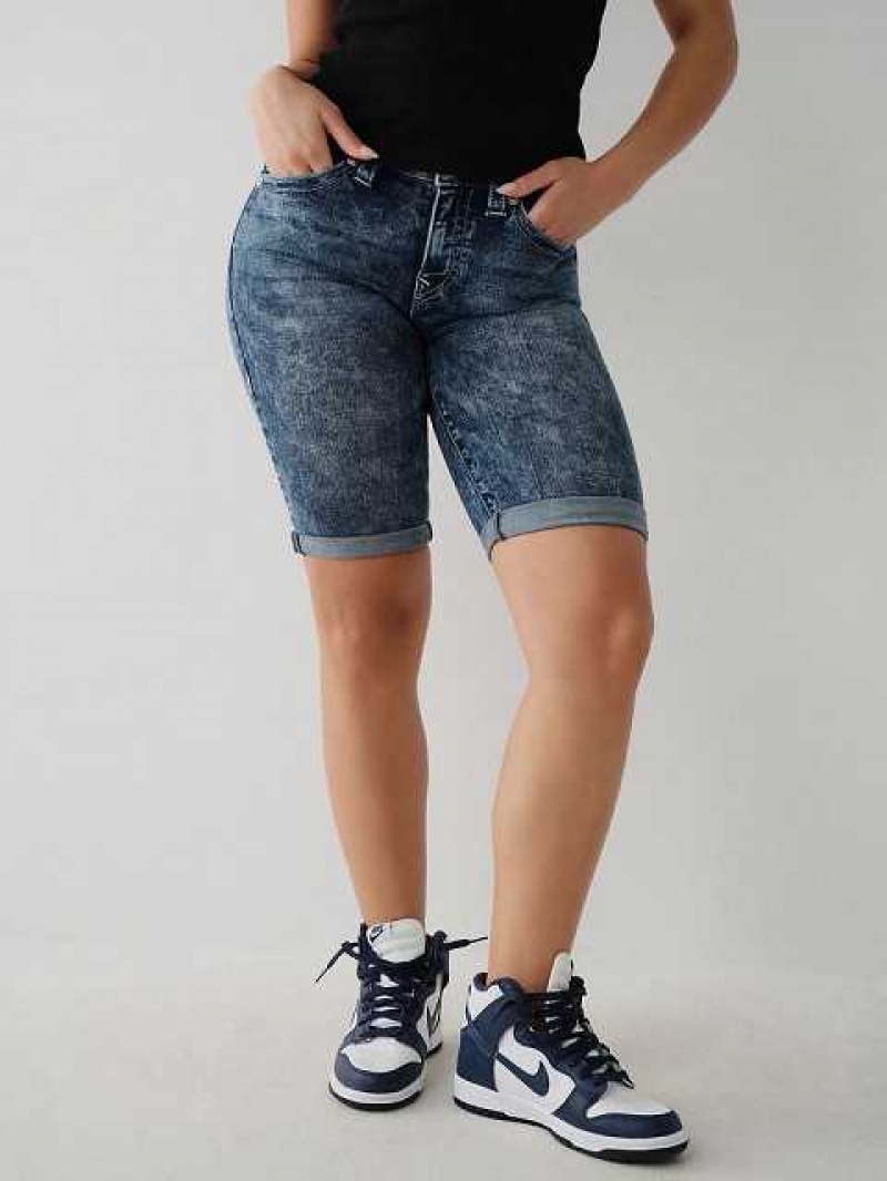 Short True Religion Riley Knee Mujer Azules | Colombia-KCRSNQV93