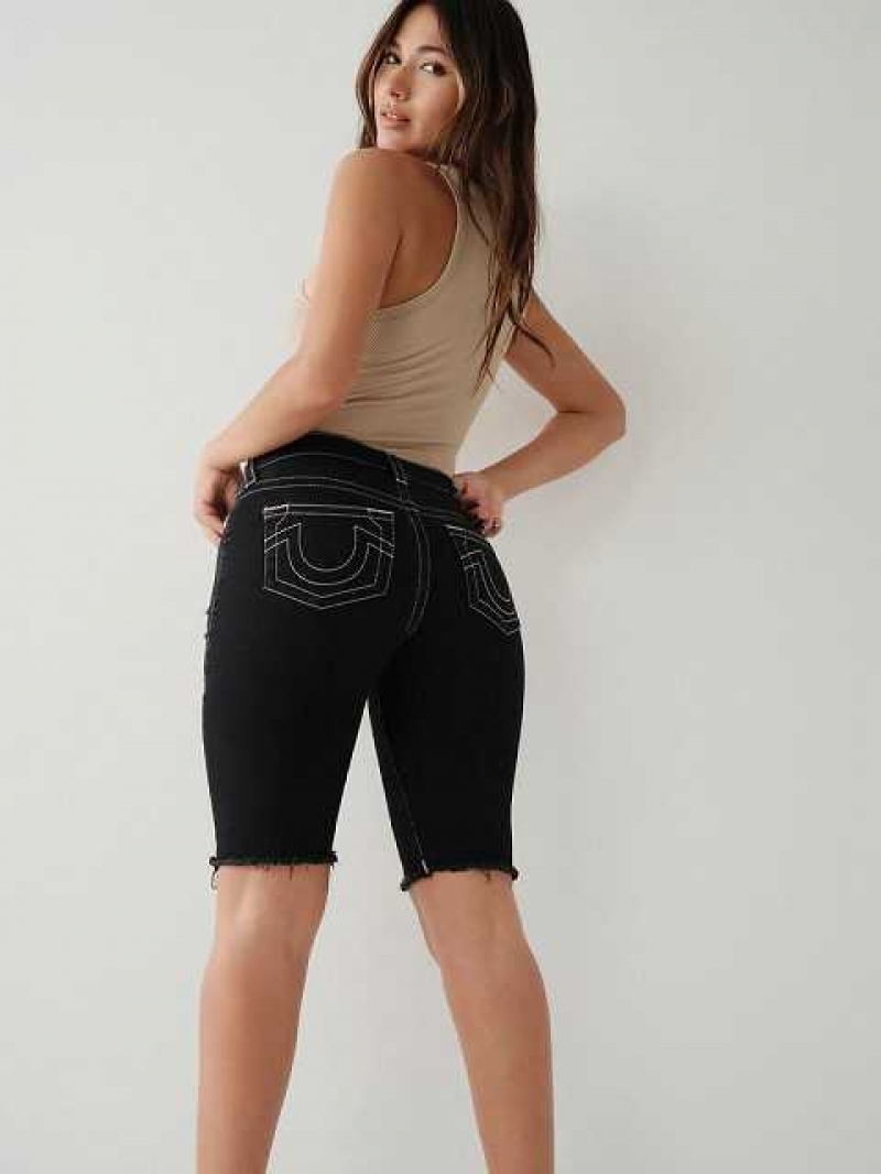 Short True Religion Riley Knee Mujer Negras | Colombia-GYBTUIO16