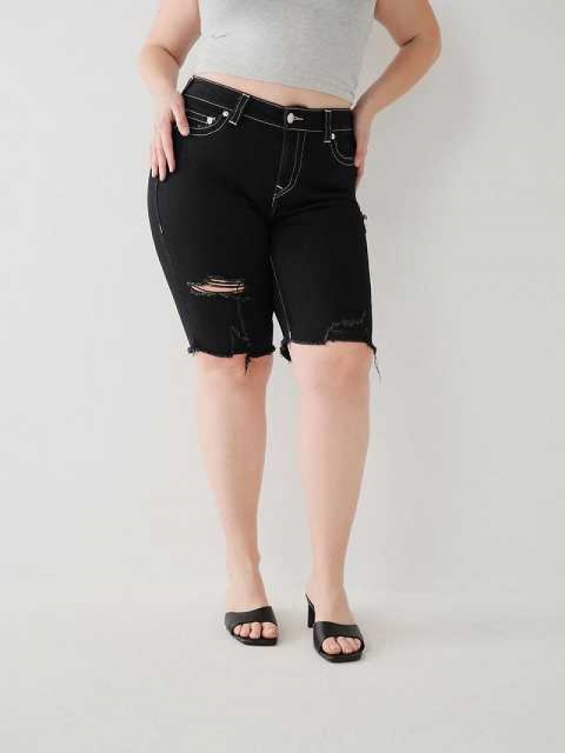 Short True Religion Riley Knee Mujer Negras | Colombia-GYBTUIO16