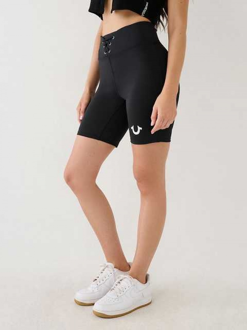 Short True Religion Ruched Encaje Up Ciclismo Mujer Negras | Colombia-GYVFMHU49