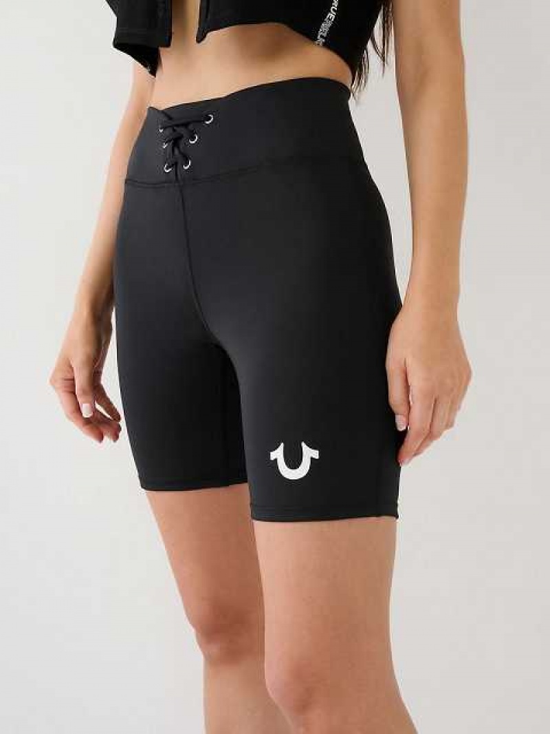 Short True Religion Ruched Encaje Up Ciclismo Mujer Negras | Colombia-GYVFMHU49