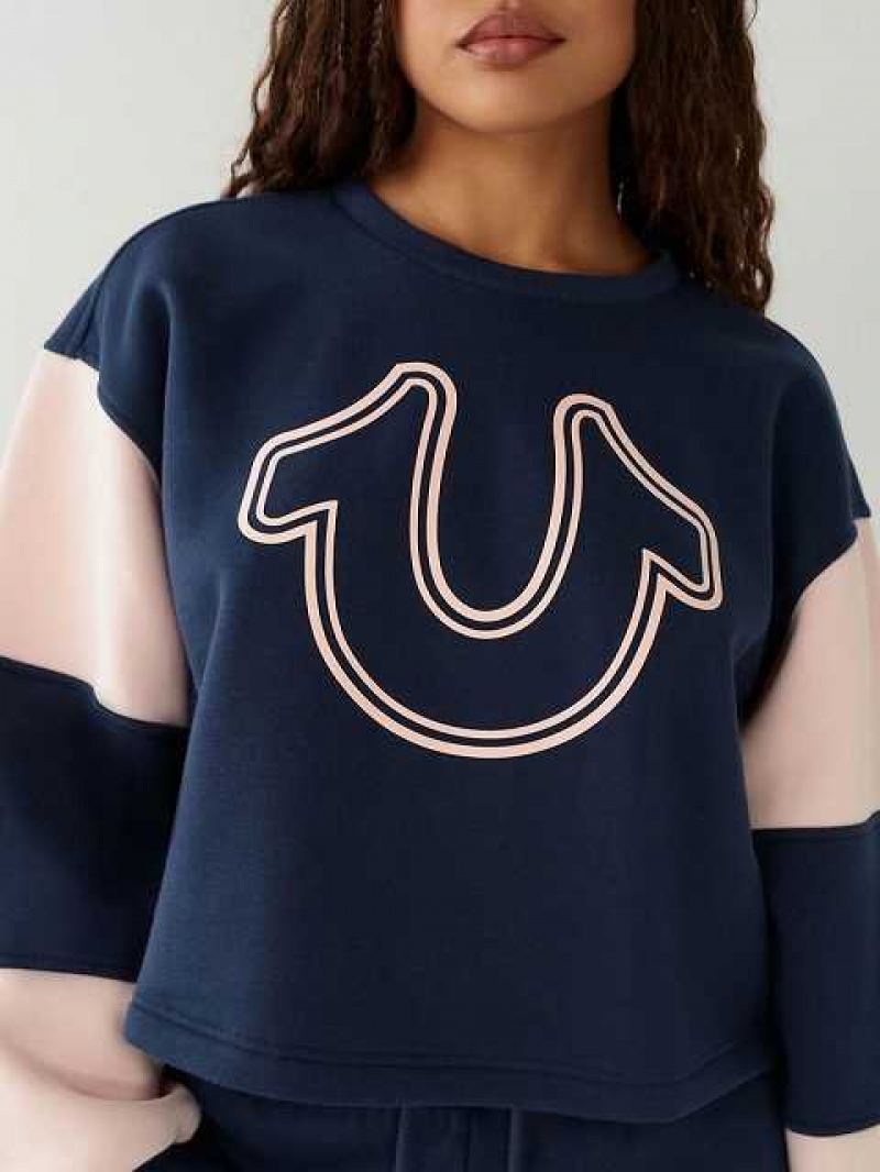 Sudadera True Religion Logo Crop Mujer Azul Marino Azules | Colombia-LPITWAX75