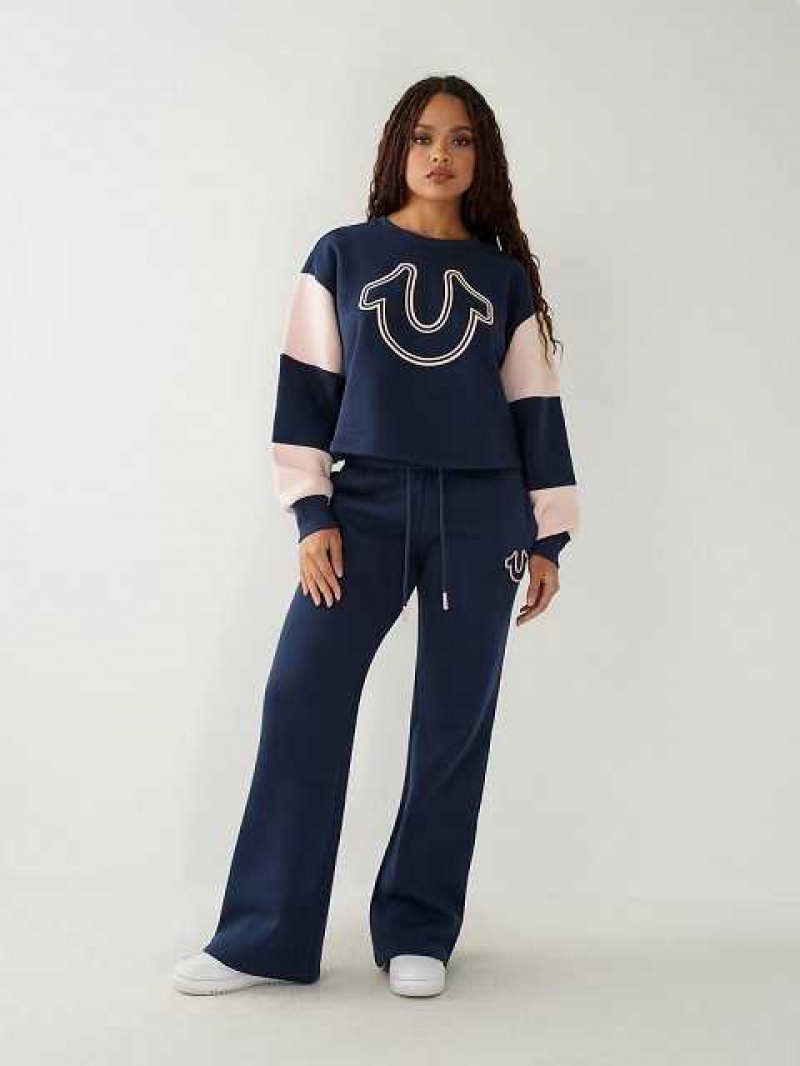 Sudadera True Religion Logo Crop Mujer Azul Marino Azules | Colombia-LPITWAX75