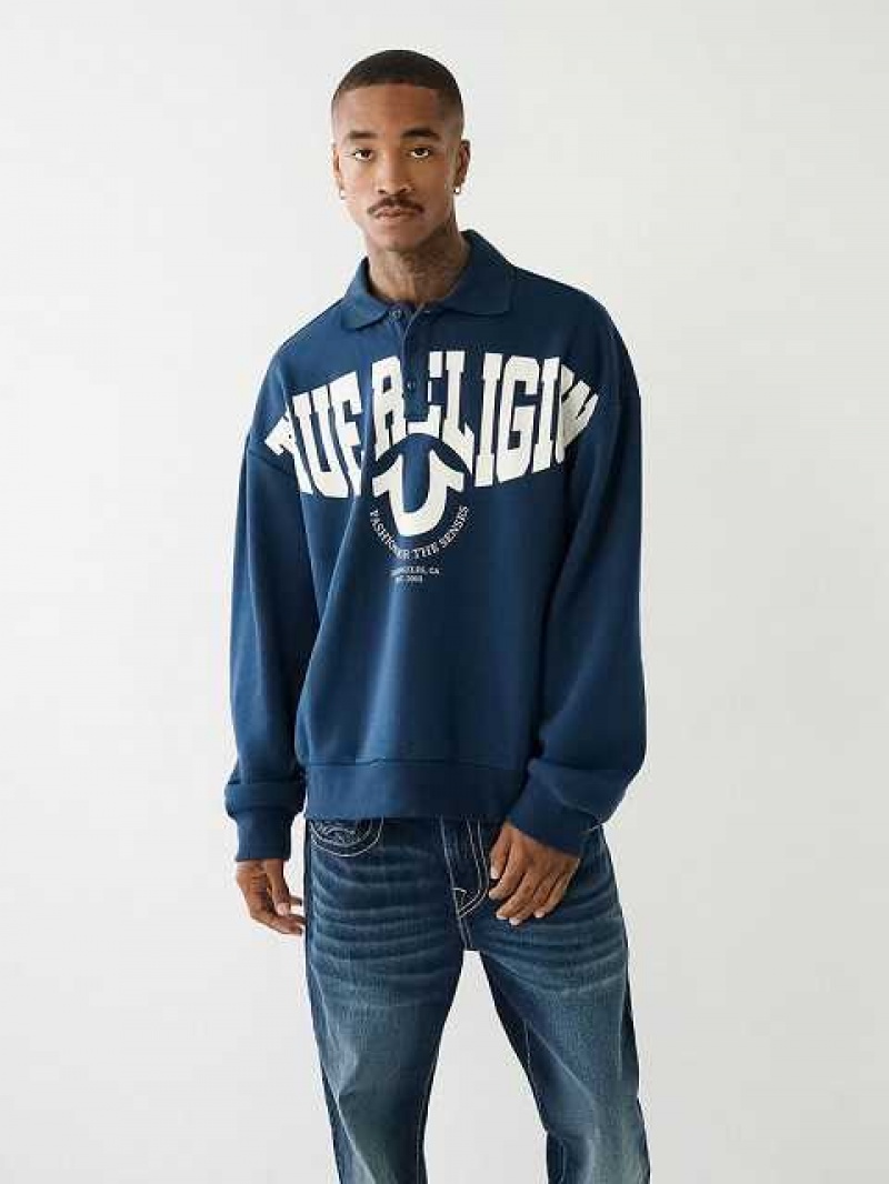 Sudadera True Religion Tr Logo Rugby Hombre Azul Marino Azules | Colombia-NJTGDFZ93