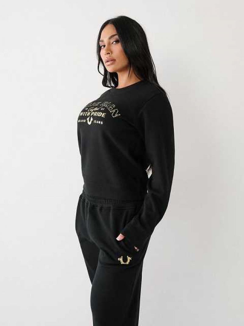 Sudadera True Religion True Logo Mujer Negras | Colombia-JGQHNLI06