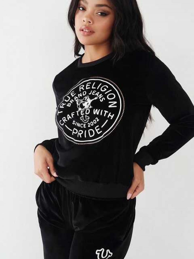 Sudadera True Religion Velour Crystal Mujer Negras | Colombia-HTOCURS12