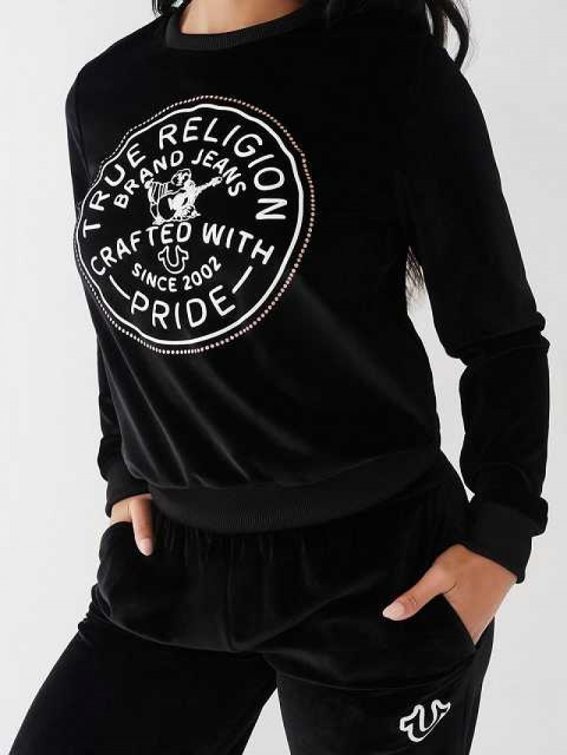 Sudadera True Religion Velour Crystal Mujer Negras | Colombia-HTOCURS12