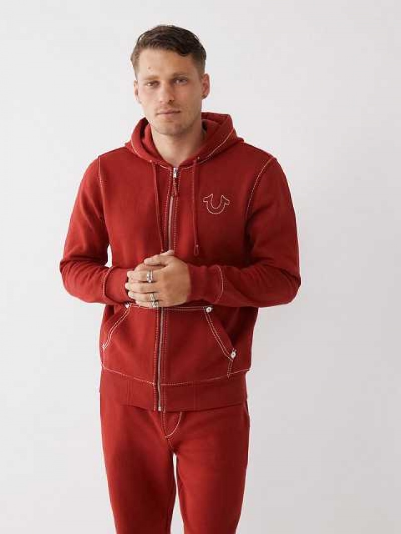 Sudadera con Capucha True Religion Big T Zip Hombre Rojas | Colombia-DPIYFZA08