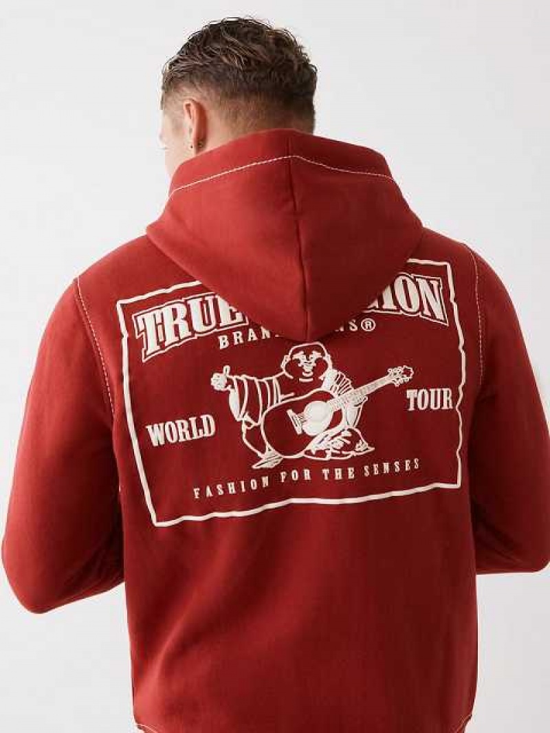 Sudadera con Capucha True Religion Big T Zip Hombre Rojas | Colombia-DPIYFZA08