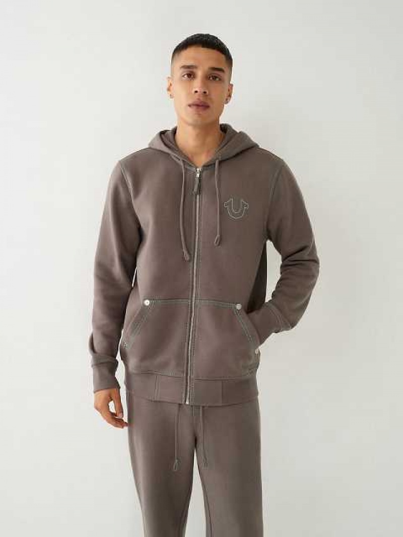 Sudadera con Capucha True Religion Big T Zip Hombre Gris | Colombia-HGRSFQM70