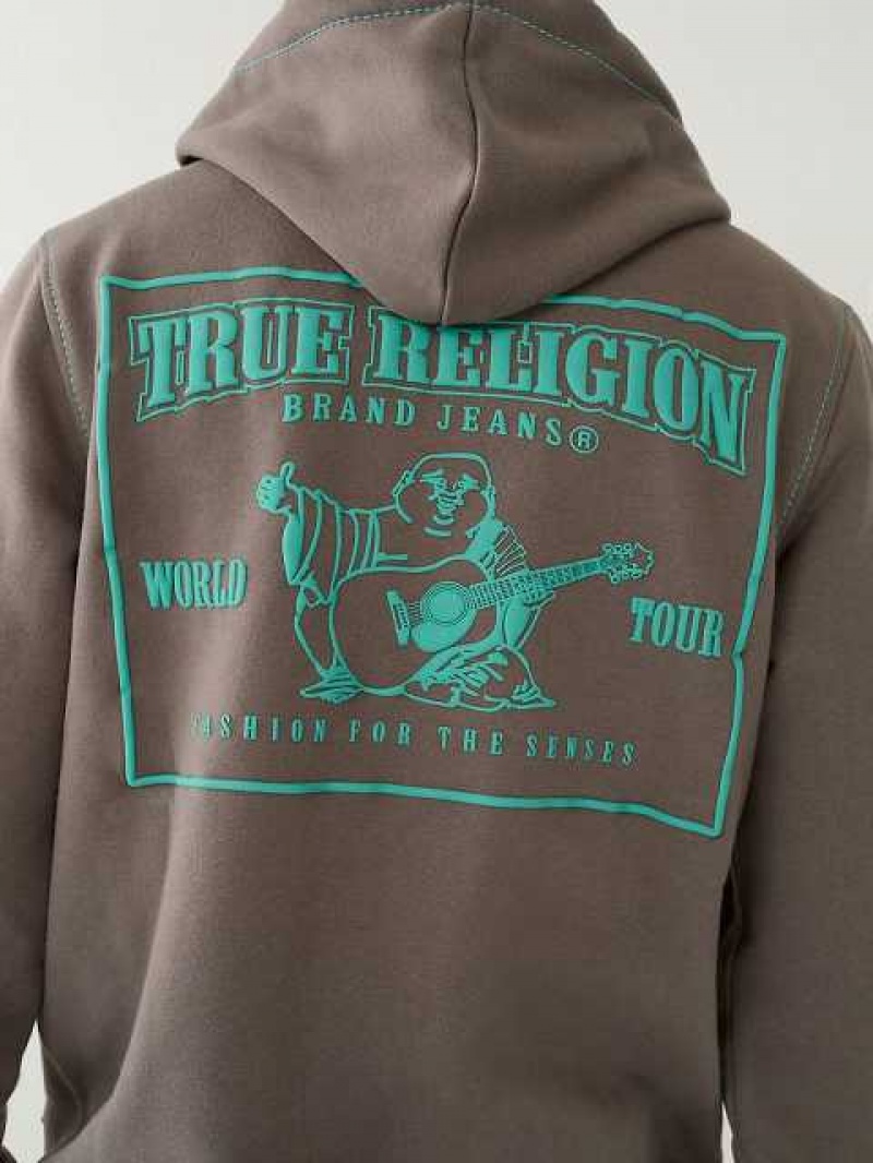 Sudadera con Capucha True Religion Big T Zip Hombre Gris | Colombia-HGRSFQM70