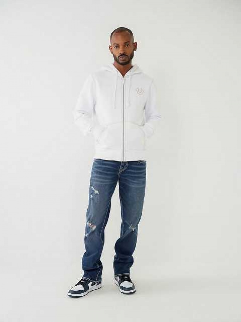 Sudadera con Capucha True Religion Big T Zip Hombre Blancas | Colombia-VSZNTRB82