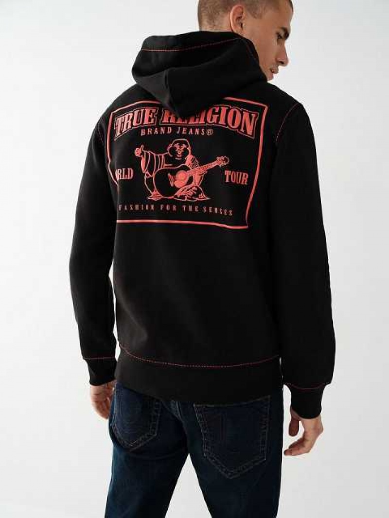 Sudadera con Capucha True Religion Big T Zip Hombre Negras | Colombia-MGBYFAZ34