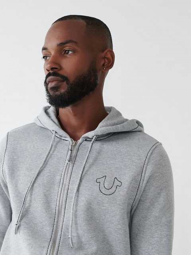 Sudadera con Capucha True Religion Big T Zip Hombre Gris Negras | Colombia-UBCLZAV49