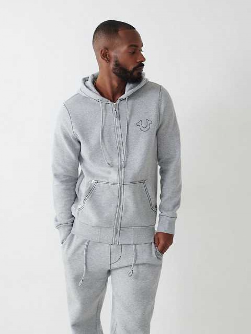 Sudadera con Capucha True Religion Big T Zip Hombre Gris Negras | Colombia-UBCLZAV49