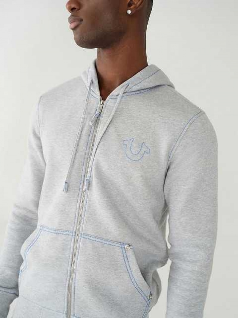 Sudadera con Capucha True Religion Big T Zip Hombre Gris Azules | Colombia-VQZHENP63