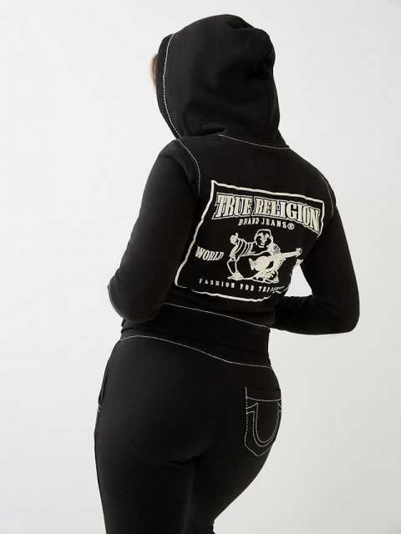 Sudadera con Capucha True Religion Big T Stitch Logo Zip Mujer Negras | Colombia-NTAFOXL49