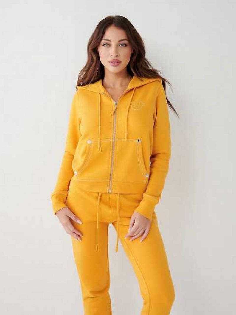 Sudadera con Capucha True Religion Big T Zip Mujer Amarillo | Colombia-LWJGFIR64