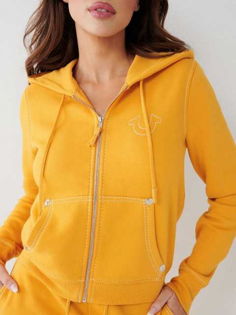 Sudadera con Capucha True Religion Big T Zip Mujer Amarillo | Colombia-LWJGFIR64