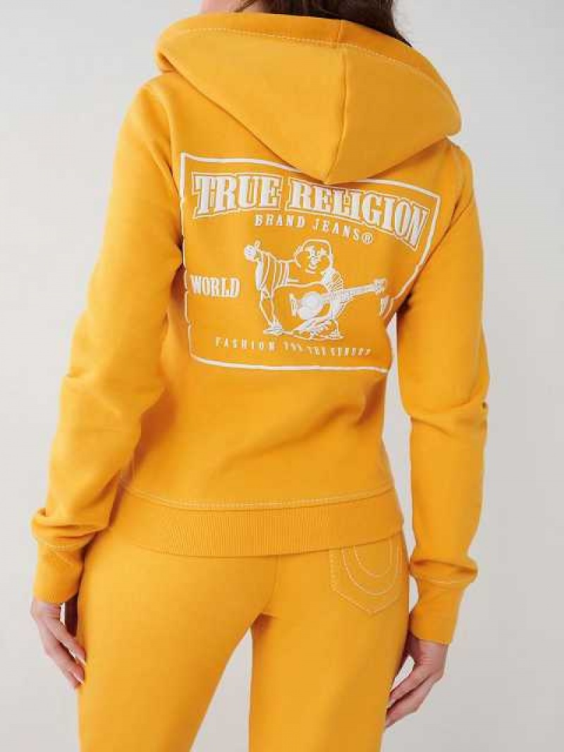 Sudadera con Capucha True Religion Big T Zip Mujer Amarillo | Colombia-LWJGFIR64