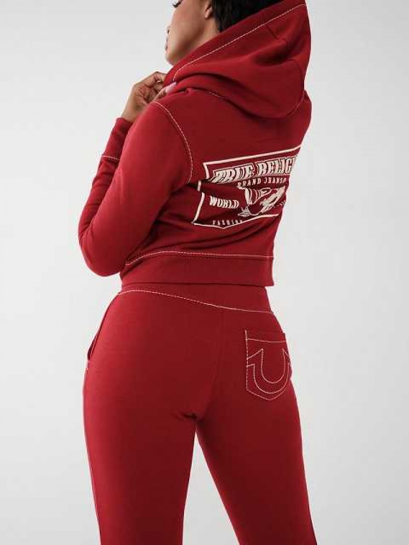 Sudadera con Capucha True Religion Big T Stitch Logo Zip Mujer Rojas | Colombia-GCUDQJN65