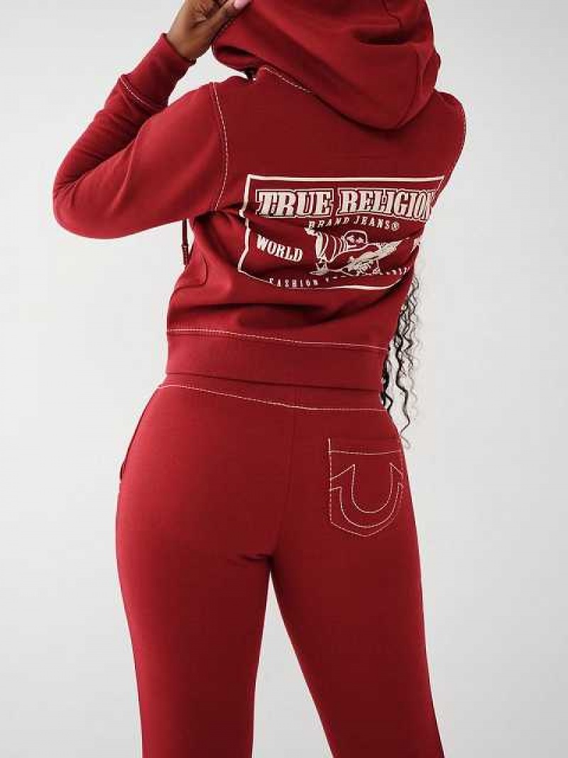 Sudadera con Capucha True Religion Big T Stitch Logo Zip Mujer Rojas | Colombia-GCUDQJN65