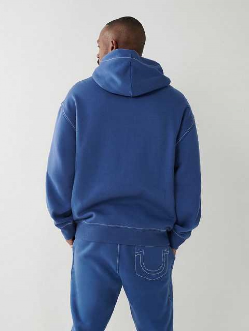 Sudadera con Capucha True Religion Big T Logo Relaxed Hombre Azul Marino | Colombia-PWEBHFL20