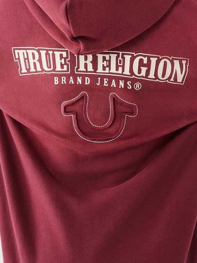 Sudadera con Capucha True Religion Big T Logo Zip Relaxed Mujer Burdeos | Colombia-ESUGBKD10